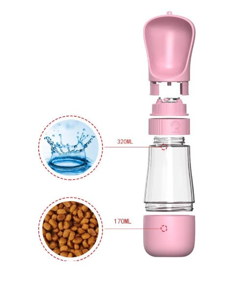 3-in-1 Portable Pet Travel Bottle — Water, Food & Bag Dispenser
